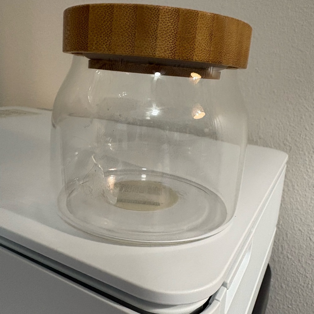 Evriholder glass storage jar w/bamboo lid cotton balls, cotton swabs,  3.75 x 4